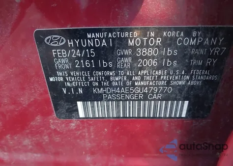 2016 Hyundai Elantra Value Edition z USA, uszkodzony, nr VIN KMHDH4AE5GU479770